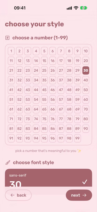 numbloom app: choose a number & style
